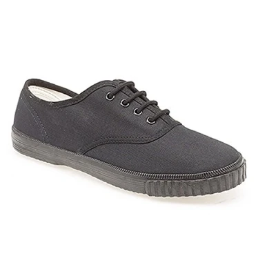 Image of Dek Unisex 4 Eyelet PE School Plimsolls Canvas Shoes Black Canvas, Mens UK 10 / EU 44