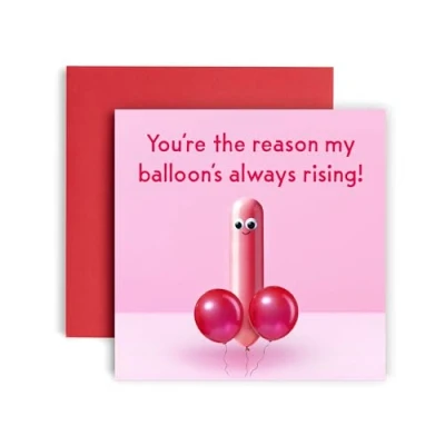 Image of Huxters Rude Valentines Day Card You&#039;re the Reason I&#039;m always Rising Balloon for Husband Wife or Boyfriend Birthday Girlfriend 14.8cm (Always Rising)