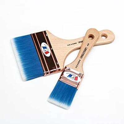 Image of Set of 2 Brushes / Spalter POLYTOP 100mm and 40mm Made in France Eco Responsible ideal for interior or exterior paints varnishes, terraces, walls, surfaces, hand made, reusable.