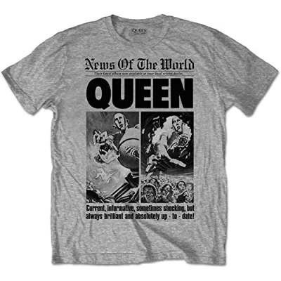 Image of Queen News of the World 40th Front Page Grey T shirt Official Licensed Music