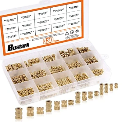 Image of Rustark 330Pcs M2 M3 M4 M5 Metric Female Thread Brass Knurled Threaded Insert Embedment Nuts Assortment Kit