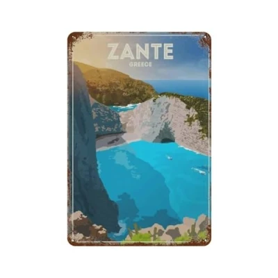 Image of Metal Tin Sign，Zante Greece Skyline，Tin Sign Vintage Art Wall Decor Home Kitchen Bar Patio Cave Funny Decor(15x30cm）6x12 inch 359