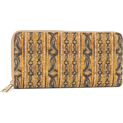 Image of styleBREAKER Women&#039;s Cork Wallet with Colourful Pattern Print in Ethnic Look, Zipper, 02040138, Colour:Chains/Yellow Blue