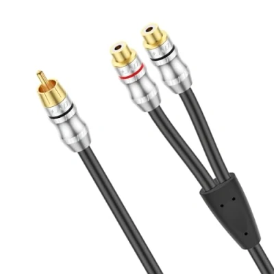 Image of J&amp;D RCA Y Splitter Cable, 1 Male to 2 Female Short Cable Extension Cord Gold Plated Adapter Digital Stereo Audio 0.3 Meter
