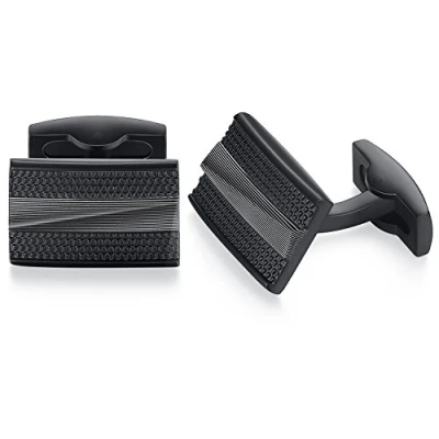 Image of HONEY BEAR Mens Rectangle Business Wedding Black Cufflinks for Shirt Accessories