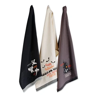 Image of DII Embellished Cotton Kitchen Hand Towel Set, Yikes, 18x28