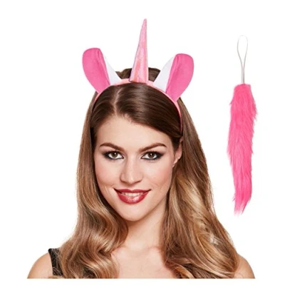 Image of Lizzy® Deluxe Pink Unicorn Ears &amp; Tail Set Instant Fancy Dress Costume Headband Accessory