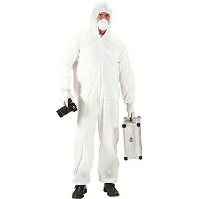 Image of Mega_Jumble® Men&#039;s CRIME SCENE INVESTIGATOR Jumpsuit, Mask &amp; Gloves FORENSICS COP Costume for Law Order Police Policeman Fancy Dress Outfit (Extra Large 46&quot; chest)