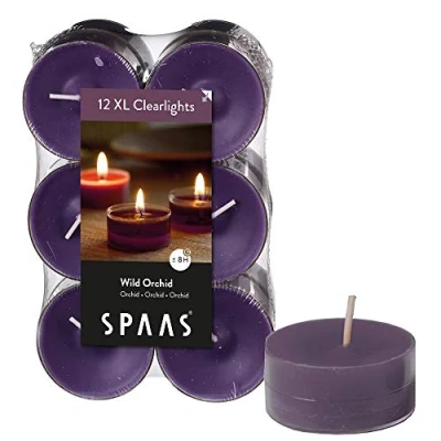 Image of Spaas 12 Maxi Scented Tealights in Transparent Clear Cup, 8 Hours, Wild Orchid, Aubergine