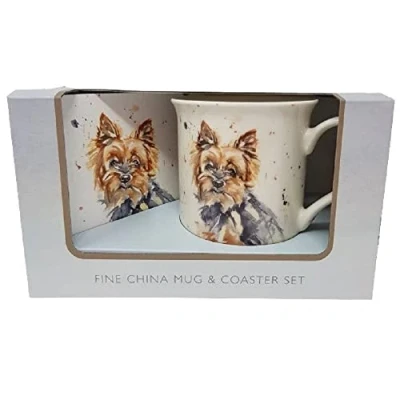 Image of lesser and pavey LP34109 Ceramic Mug &amp; Coaster Yorkie design Set of 2 Tableware, Rose