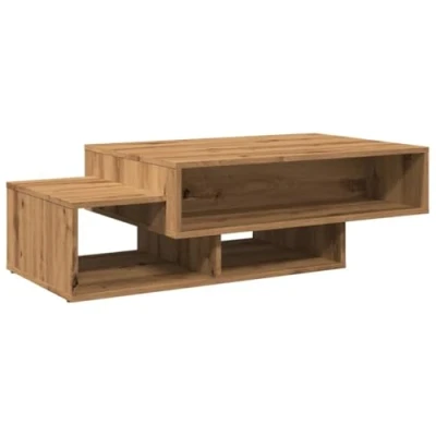 Image of vidaXL Coffee Table Artisan Oak Engineered Wood, 105x55x32cm Rectangular Design with 3 Storage Compartments for Living Room, Bedroom, Office Modern Solution