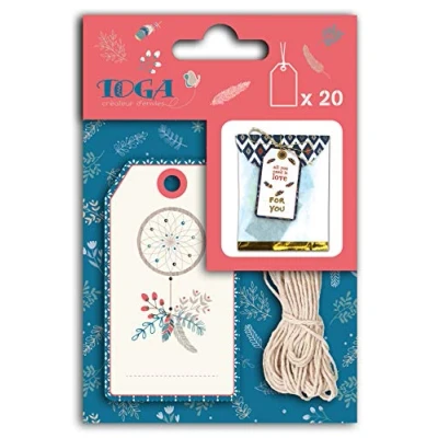 Image of Toga Hygge 20 Tags with Twine, Paper, Red Pink Blue, Label Size: 4.5 x 8 cm