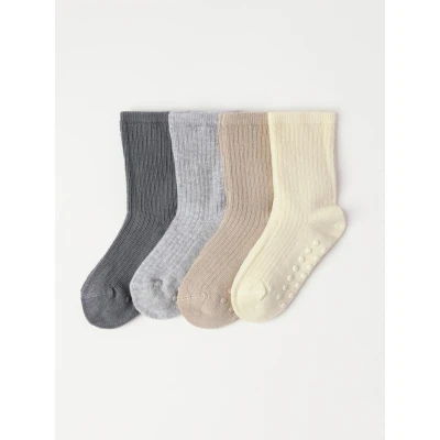 Image of Lindex Solid Unisex 4 PACK Knee high socks for kids, Size: 1 4m, Dusty beige