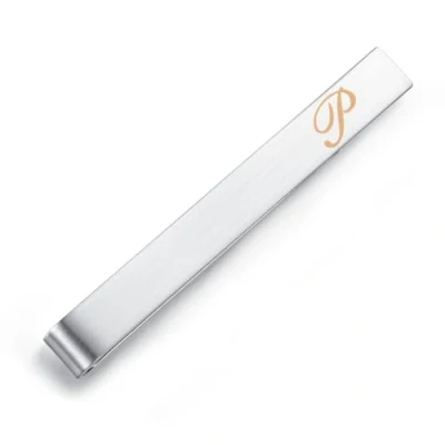 Image of Honey Bear Mens Initial Alphabet Letter Tie Clip Bar Normal Size Stainless Steel For Business Wedding Gift,5.4cm,Brushed Silver A Z (P)