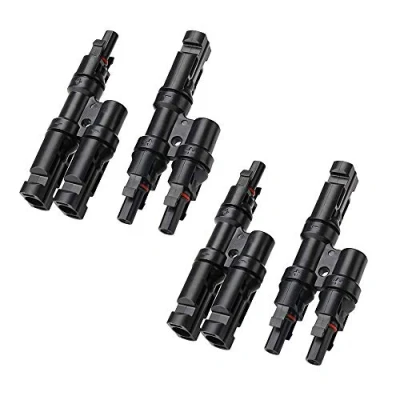 Image of Aiqeer 2 Pairs Solar Panel Cable Connector, Photovoltaic Connector T Branch MFF/FMM (Black)