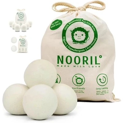 Image of Nooril Tumble Dryer Balls Pack of 4 Handmade Reusable Organic Wool Laundry for Fabric Softening, Reduce Drying Time, Noise, Static Cling &amp; Wrinkles with No Bad Odor…