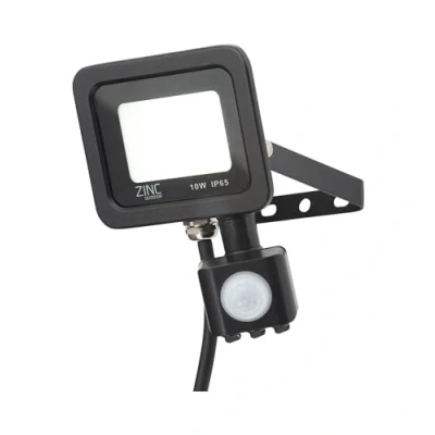 Image of Zinc ZN 34359 BLK Rye 10w LED floodlight, IP65, 800lm, 6500K, Daylight White, PIR