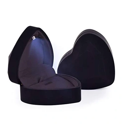 Image of Pcscevcr Velvet Ring Box with LED Light, Heart Shaped Engagement Jewelry Display Gift Box, for Proposal Wedding Case (Black)