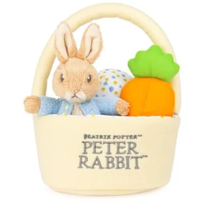 Image of GUND Beatrix Potter Peter Rabbit Easter Basket Sensory Toy Playset, 4 Piece Plush Playset for Ages 1 and Up, 8.5