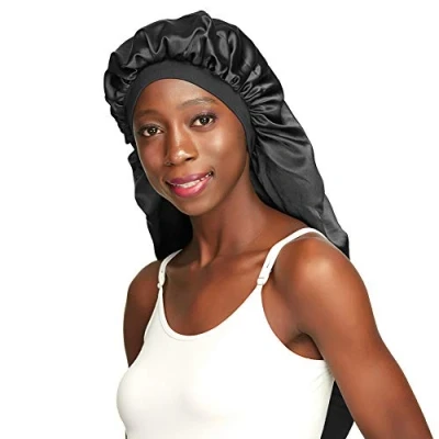 Image of Awefeel Double Layer Satin Sleep Cap for Long Hair, Braids, Dreadlocks, Curly Hair Black One Size