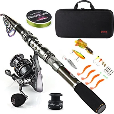 Image of Sougayilang Fishing Rod Combos with Telescopic Pole Spinning Reels Carrier Bag For Travel Saltwater Freshwater