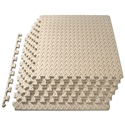 Image of ProsourceFit Puzzle Exercise Mat ½ in, EVA Interlocking Foam Floor Tiles for Home Gym, Workout Equipment, Padding Kids, Cream, 24 in x Sq Ft 6