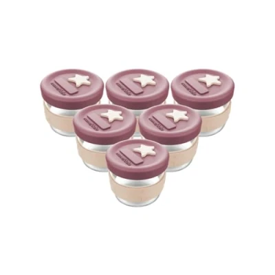 Image of Silicone &amp; Glass Baby Food Storage Containers 6PK 120ml Dusty Rose Sand