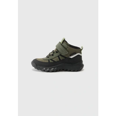 Image of Geox Simbyos Laceup ankle boots for kids, Size: 5, Dark green/black shoes