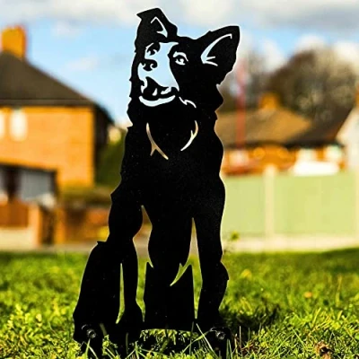 Image of Border Collie Garden Ornament Christmas Dog Lover Gift Australian Shepherd Related Statue Figure Metal Art Home Decor Sculpture (Black Painted)