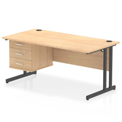 Image of Impulse 1600x800 Desk Maple/Black Cantilever Leg 1x3 Drawer Fixed Ped