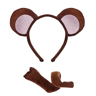 Image of Lizzy ANIMAL EARS BOW TAIL SET Costume Accessory Fancy Dress Party Kids Adults Headband (Monkey Set)