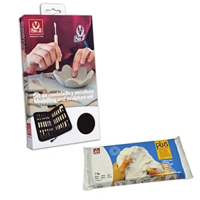 Image of SIO 2 Modeling Kit + 1kg White Clay Ceramic Air Dried Sculpture Tools and for Modelling