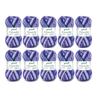 Image of Gründl felting wool colour, (OEKO TEX ® certified, 100% virgin for felting, 50 g / m, needle size: 8 9, 10 balls á g), stone grey purple lilac multicolour