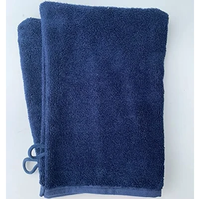 Image of Face Cloth Wash Mitt Set 50% Cotton Bamboo 15cm x 22cm Flannel Glove Soft Absorbent (Navy Blue 2 Pack)