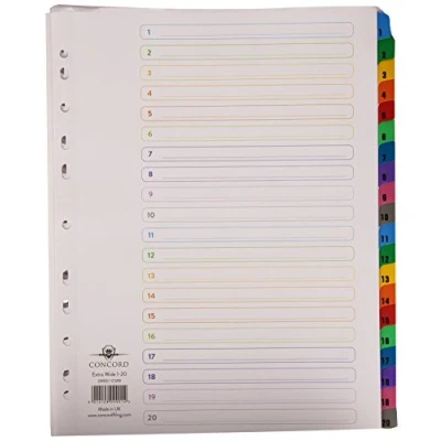 Image of Concord Index 1 20 A4 Assorted Tabs