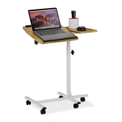 Image of Relaxdays Laptop Table Height Adjustable, Brown/White, 88 x 61 40 cm