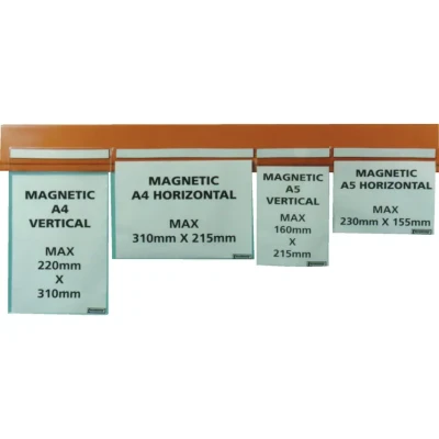 Image of Beaverswood Strength Clear Magnetic Document Pocket ID, Holder, Display Board 310mm x 215mm, A4 Horizontal, Pack of 10