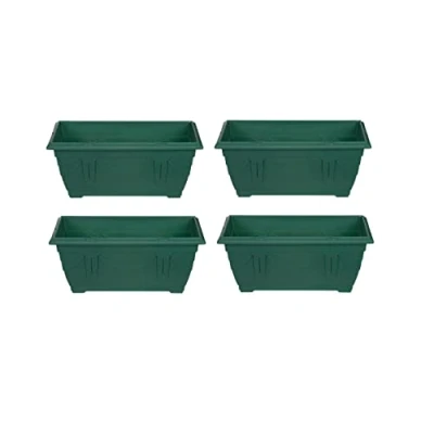 Image of Set of 4 Venetian Window Box Trough Planter Small 40cm Plastic Flower Plant Pot Forest Green