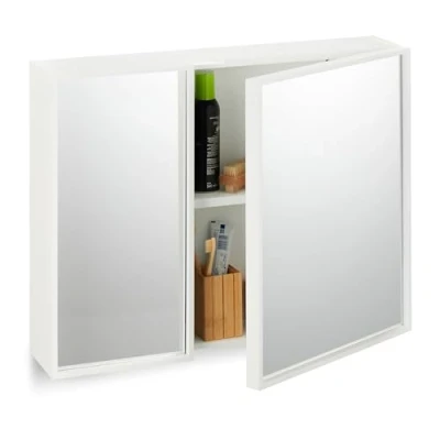 Image of Relaxdays, Double Doors, Mirrored on Both Sides, HWD: 50 x 65 15.5 cm, Bathroom Wall Cabinet, White, Engineered Wood Glass