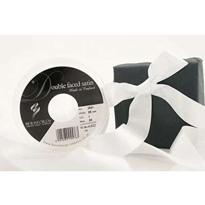 Image of Berisfords 3501 Double Satin Ribbon, 01 White, 20 m