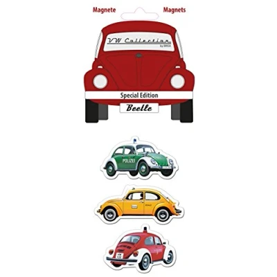 Image of Brisa VW Collection Volkswagen Refrigerator Office Pinboard Magnets with Beetle Motifs (3 Piece Set/Special Vehicles/Multicolor)