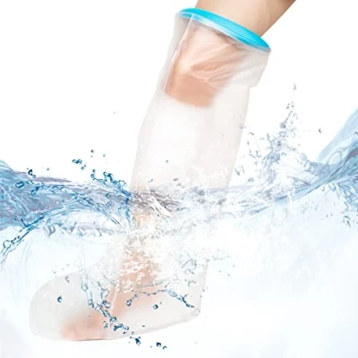 Image of BESUMYN Waterproof Short Leg Cast Cover for Shower: Bandage Protector bathing, Plaster Clear and Dressing, Reusable Watertight Protection Dry Broken Knee, Ankle, Foot