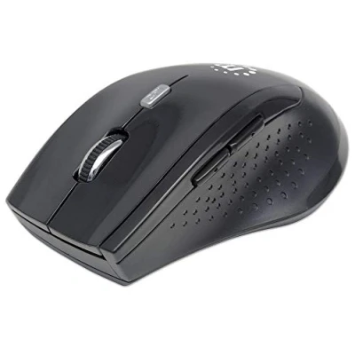 Image of Manhattan Curve Wireless Mouse, Black, Adjustable DPI (800, 1200 or 1600dpi), 2.4Ghz (up to 10m), USB, Optical, Five Button with Scroll Wheel, USB micro receiver, 2x AAA batteries (included),Full size