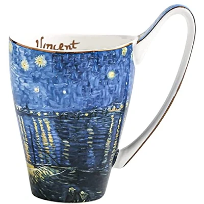 Image of YBK Tech Bone China Coffee Mug, 16oz Large Tea Cup Design Inspired by Van Gogh&#039;s Paintings (Starry Sky Above The Rhône)