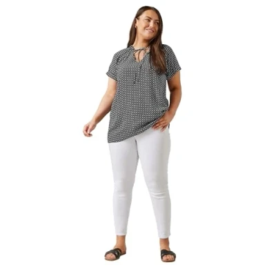 Image of EVANS Curve Dot Print Tie Neck Blouse Women&#039;s Plus Size Black