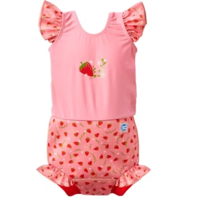 Image of Splash About Baby Girls&#039; Happy Nappy Costume One Piece Swimsuit, Strawberry Field Frills, 0 3 Months