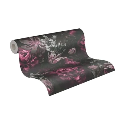 Image of A.S. Création PintWalls 385094 Non Woven Wallpaper with Roses Purple Black Grey 10.05 x 0.53 m Made in Germany