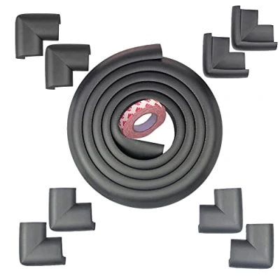 Image of Fairy Baby Safety Edge &amp; Corner Guards Colorful Childproofing Protection(19.7ft Guard+8 Guards) (Black 6M)