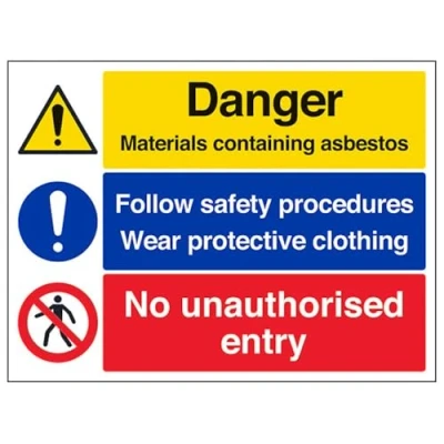 Image of V Safety Danger Material Containing Asbestos Warning Sign 400mm x 300mm Self Adhesive Vinyl