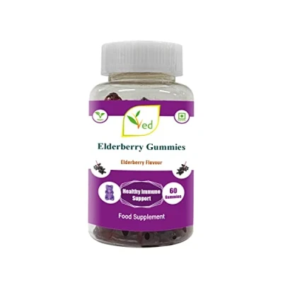 Image of Ved Elderberry Gummies; EDB Chews Flavour with Vitamin C and Zinc, Raw Unfiltered Gummies, Vegetarian Vegan Health Supplement for Adult 60 30 Days’ Supply